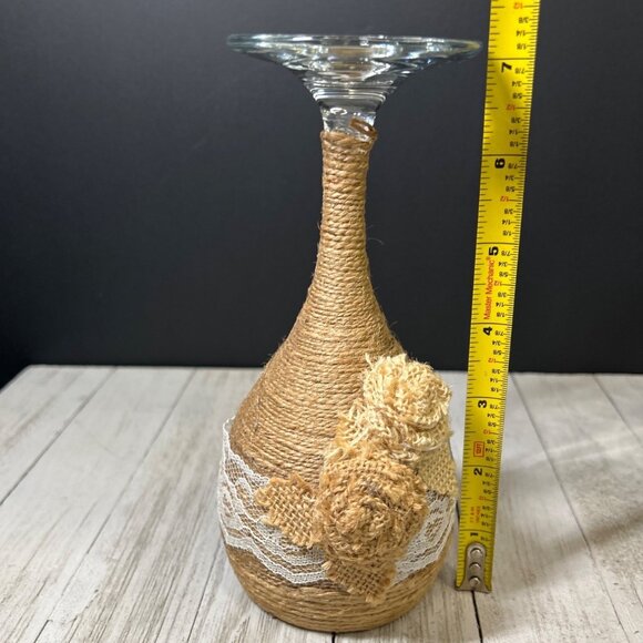 Vintage DIY Wine Glass Wrapped Twine Candle Holders Floral Pattern - Set Of 3 - Picture 4 of 8